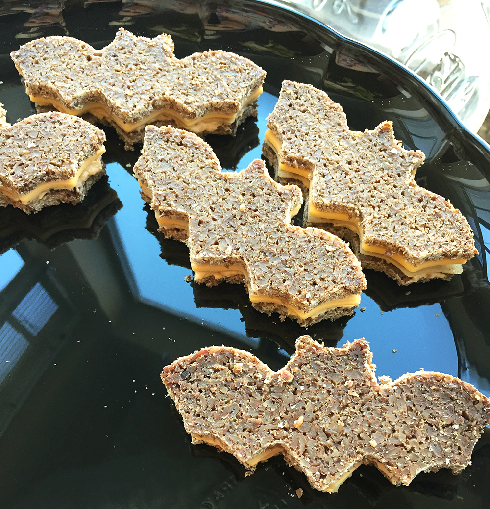 Vegan bat shaped tea sandwiches