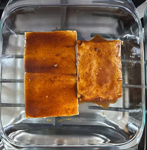 making fewer vegan ham slices in a brownie pan