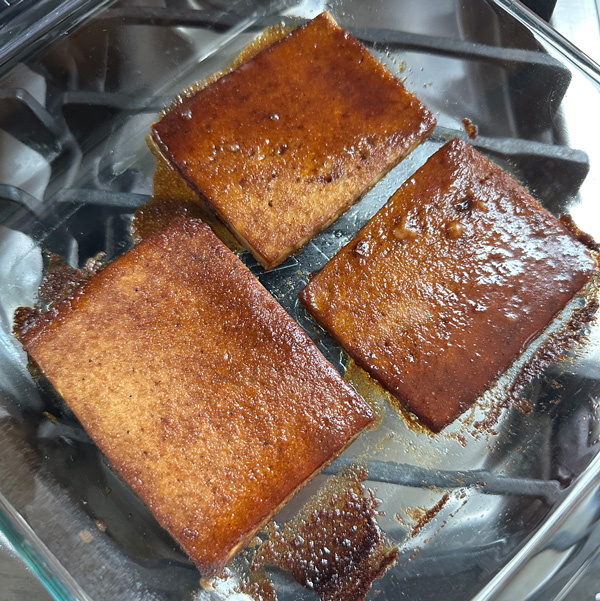 vegan ham slices fresh from the oven